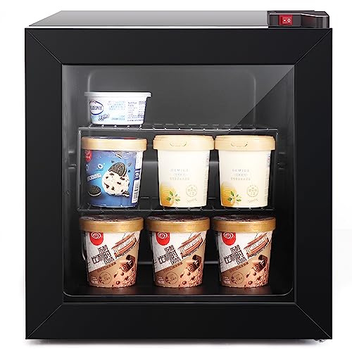 ADT Mini with Display Glass Door 1.1 Cu Ft Small Freezer with 2 Removable Shelves 7 Temperature Settings -8°F to 14°F Perfect for Liquor and Ice Cream