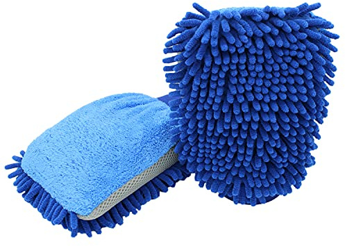 D&W The Motion Corporation DuW Premium 3in1 Autowaschhandschuh | Chenille Microfaser Mesh | blau/grau 22x17 cm | Waschhandschuh für die schonende Handwäsche | Felgenhandschuh Autopflege