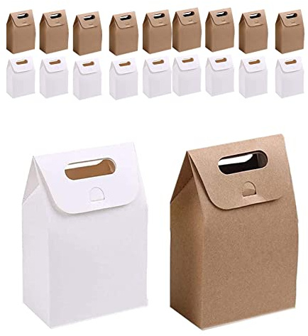 Hoshisea 20 Stück Kraftpapiertuten, Mitgebseltüten, Geschenktüten, 10 x 6 x15.3cm, für Weihnachten Geburtstag Hochzeit DIY-Projekte (Weiß/Rindslederfarben)