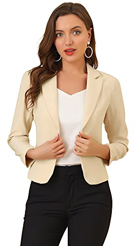 Allegra K Blazer court ouvert sur le devant pour femme, Beige uni, 40