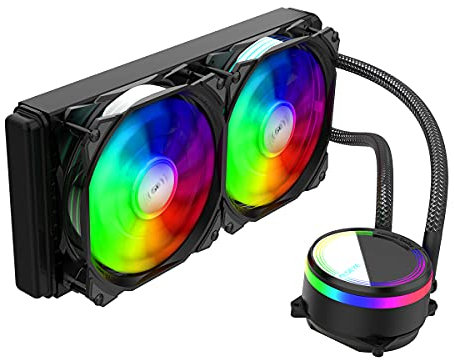 ALSEYE M240 Liquid CPU Cooler, ARGB AIO CPU Liquid Cooler with 240mm Radiator and Dual 120mm Max Series ARGB & PWM Fans (Black)
