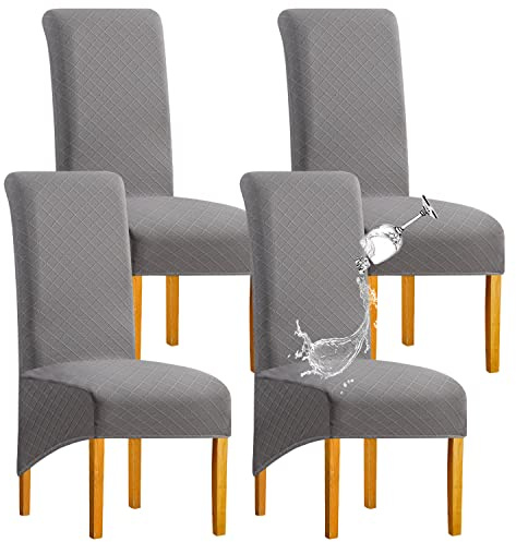 SHENGYIJING 1/2/4/6 PCS Diamond Lattice FStretch wasserdichte XL Stuhlhussen für Esszimmer, Spandex Large Dining Chair Husses High Back Jacquard Dining Chair Covers (Hellgrau,Set of 4)