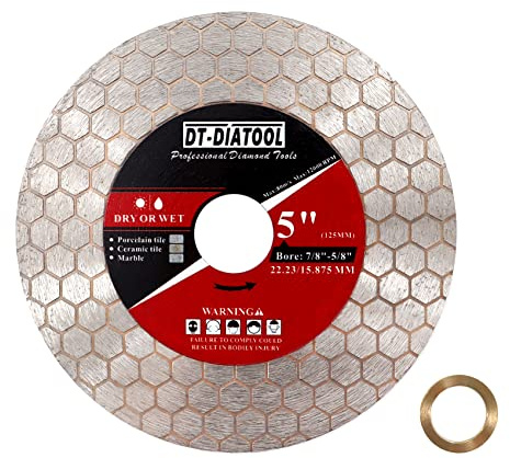 DT-DIATOOL Fliesen Diamantscheibe 125mm für Porzellan-Fliesen Keramik Fliesen Marmor Kunststein Schneiden und Kantenschleifen-Diamantsägeblatt