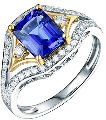 AMDXD Echtes Ringe Gold Damen 18 Karat Au750 Weiß Gold, Tansanit 1.465ct Partnerringe Trauringe Diamantring Klassischer Frau Ringe mit Diamant Gr.63 (20.1)