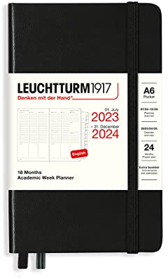LEUCHTTURM1917 367559 akademisk veckoplanerare ficka (A6) 2024, 18 månader, svart, engelsk