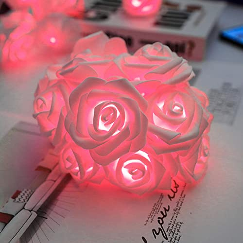 Girlande | Rosa LED Lichterkette Rot | Batterie Blumengirlande mit Lichtern für Außen Garten Terrasse Rasen