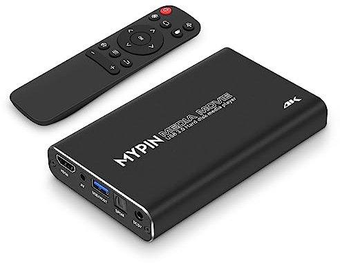 Lecteur multimédia HDMI 4K @ 30 Hz USB 3.0 compatible avec disque dur SATA 2,5 avec sortie HDMI/AV/optique, lecteur MP4 portable H.265 pour vidéos/musique/photos à partir d'une clé USB/d'une carte SD