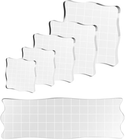 6 Stück Acryl Stempelblock Set, Transparent Acrylblock Stempel mit Gitterlinien, Acryl Stanzblöcke für Scrapbook Fotoalbum Hand Schnitzen Handwerk Scrapbooking