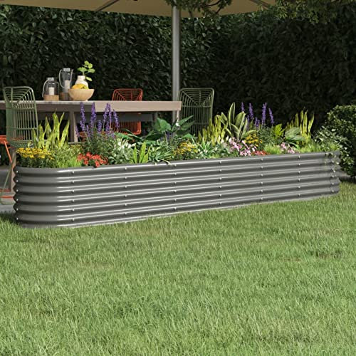 SECOLI Metall Hochbeet Oval Grau 260 x 40 x 36 cm Outdoor Garten Gemüse Kräuterbeet Metall hochbeet Balkon Pflanzbeet für Gemüse & Kräuter Gartenbeet Stahl