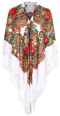 Halstuch mit traditionellem ukrainischem/polnischem/russischem Blumenmuster und Fransen Elegante Halstuch Schal