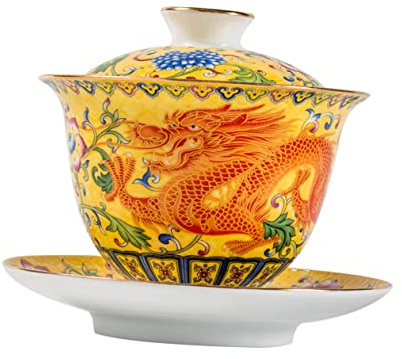 Ciieeo Tazza da tè in Ceramica con Piattino e Coperchio Set per Preparazione tè Kung Fu per Uso Domestico e Regalo