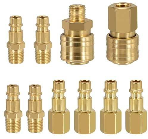 GVPOELR Druckluftkupplung, 10 Stück Euro Druckluftkupplung, Gold, Kupfer, Schnellkupplung, Druckluft Kupplungen, für Druckluft Anschluss, Kompressor Fitting