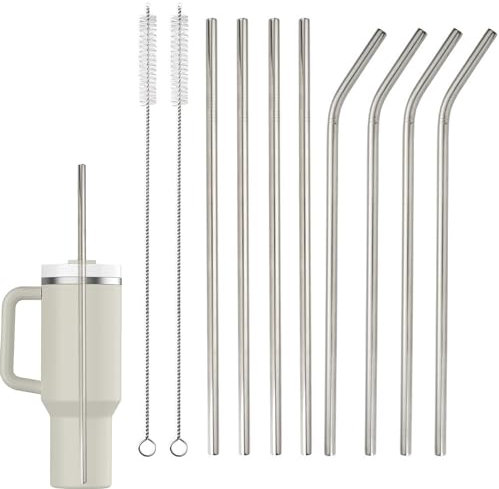 Magiho Strohhalme Wiederverwendbar, 8 Stück Strohhalme 304 Edelstahl, 31 cm Langer Edelstahl-Strohhalm mit Reinigungsbürste Geliefert, Edelstahl Trinkhalme für Trinkflaschen