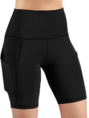 Cykelbyxor med mobiltelefonficka dam – korta sportbyxor dam tajta – träningsbyxor sommar gym leggings scrunch hög midja yogabyxor löpning löparshorts hotpants korta cykelbyxor sport sportbyxor