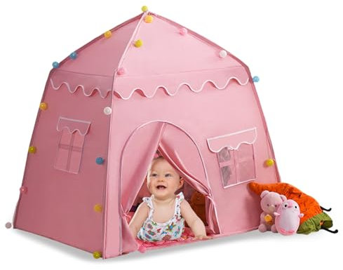 Balakaka Spielzelt für Kinder 130x100x130cm, Große Prinzessin Zelt mit Fenstern Atmungsaktiv, Kinderzelt Madchen Spielzelt Kinder Innen und Außen, Rosa