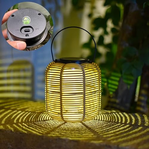 Uziqueif Solarlampen Für AußEn Garten, Hängend Solarleuchten Für Balkon, Solar Laterne Outdoor, Wetterfest, Solarleuchte Für AußEn Gartenleuchte Terrasse Deko, Rattan,D