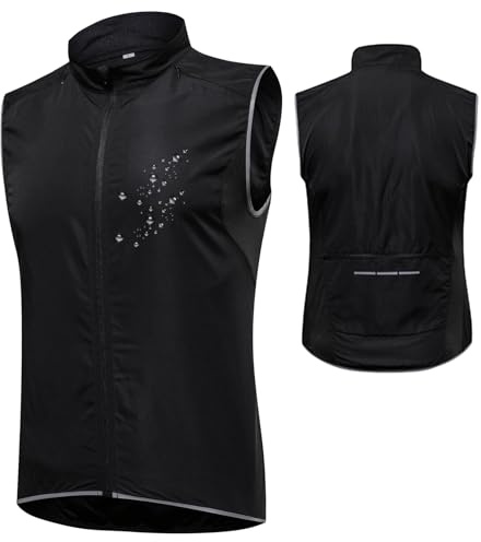 MODRYER Fahrradweste Herren Funktions Fahrradjacke Ärmellose Leichte Winddicht Softshellweste Wasserdicht Atmungsaktiv Laufweste Sommer Mountainbike Radweste,Black-4XL