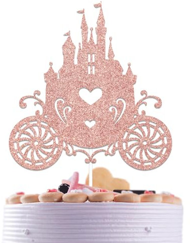 Castle Birthday Cake Topper Carriage Birthday Cake Topper Princess Baby Shower Decoration Rose Gold Glitter