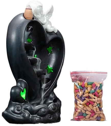 Räuchergefäß mit Rückfluss - Engel Aromatherapie Ornament für Heimdekoration, Räuchergefäß aus Keramik mit 50 Räucherkegeln und LED-Leuchten | Keramik Weihnachten