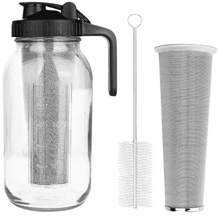NHBETYS Cold Brew Coffee Maker, 64oz Heavy Duty Glass Mason Jar with Stainless Steel Filter and Pitcher