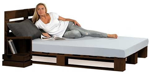 Lermowood Palettenbett M1 aus Holz 220 x 200 cm Palisander mit Kopfteil Holzbett 20cm Stabiles Seniorenbett Kinderbett Jugendbett Gästebett erhöhtes Einzelbett Bettgestell Futon Komforthöhe Naturholz