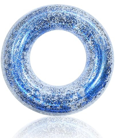 Pool Inflatables Swimming Rings for Adult Teenager, 90/70cm Sequin Inflatable Pool Float Rubber Ring, Blue Flotation Tubes Rings Pool Floaties for Women Summer Beach Party Water Sport (Blue, 70CM)