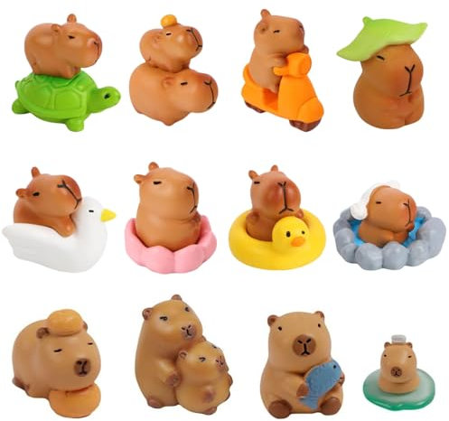 ZcrPrn Mini Resin Capybara,Mini Resin Animals,18 Pcs small Animals for Children Birthday Baby Shower Party Cake Dollhouse Desktop Garden Decoration for 14+ Years Old