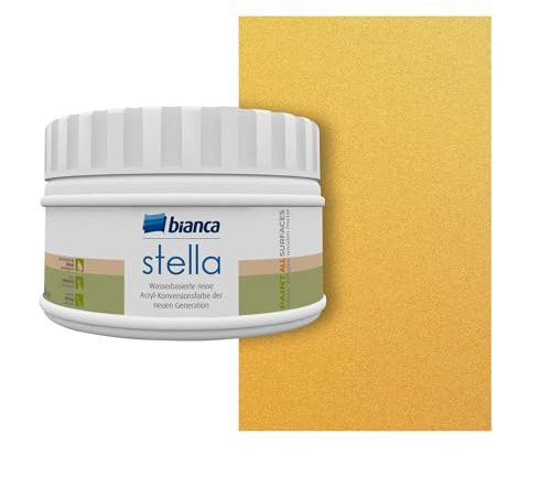 Bianca Stella Parfümierte Wasserbasierte Metalloptik Möbelfarbe Ohne Schleifen - Für Bad & Küche, Möbel, Holz, Fliesen & Alle Oberflächen, Metallic-Gold, Glänzend, Kratzfest & Hochdeckend, 250ml