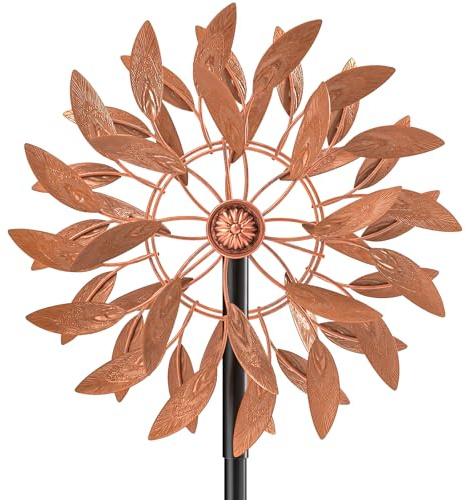 Metall Windrad Garten, Leichter Aufbau Windskulptur Spinner mit Metallpfahl, Gartenstecker Windmühle Windspiel Gartendeko für Protect Garten Obstgarten Hof (Rostig)