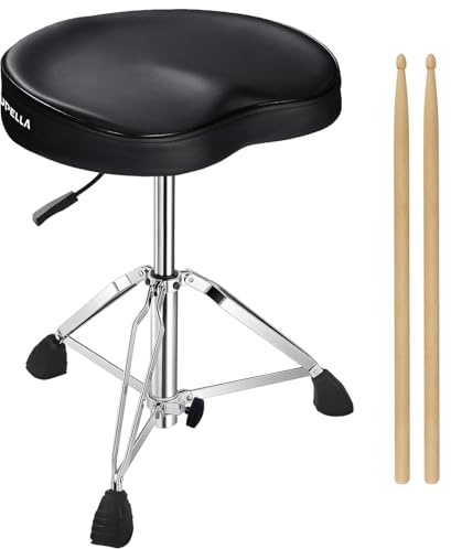 UPELLA Saddle Drum Stool, Heavy Duty Hydraulic Drum Throne, Ergonomic Memory Foam Drum Seat, Adjustable Drum Chair Anti-Slip Base, Drum Saddle Bench for Drummers (Black)
