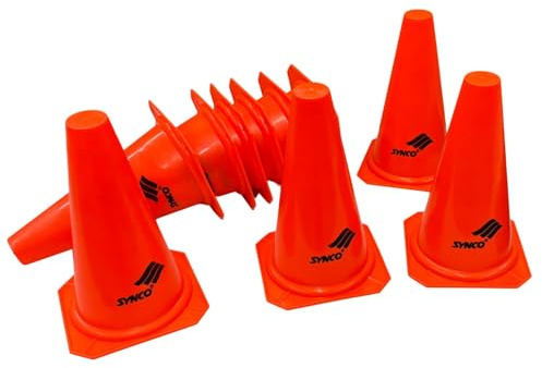 GICO Synco Kegel Pylonen aus Kunststoff Trainingshütchen Höhe 24 cm – Markierungskegel für Agility, Fußball & Koordination. Stabil, sichtbar und stapelbar für Indoor & Outdoor- 10er Pack- 1030
