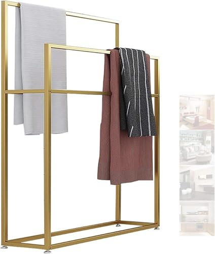 Portasciugamani autoportante a 2 ripiani in metallo, soluzione elegante per il bagno, vasca da bagno salvaspazio (D: 65 x 20 x 110 cm) - arredamento moderno per la casa