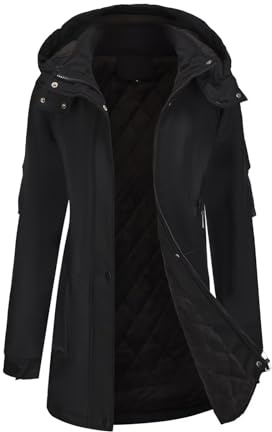 chiguomaoyi Chaquetas impermeables ligeras para mujer Abrigos largos de softshell con forro polar cálido para otoño-invierno