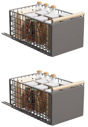 Teleskopschublade, 2PCS Faltbar Ausziehbare Schublade Küche, 23.5*19.5*39.5~56.5cm, Metall Ausziehbarer Schrank Organizer, Kein Bohren Pull Out Cabinet Drawer Organizer, Küchenschrank Organizer,grau