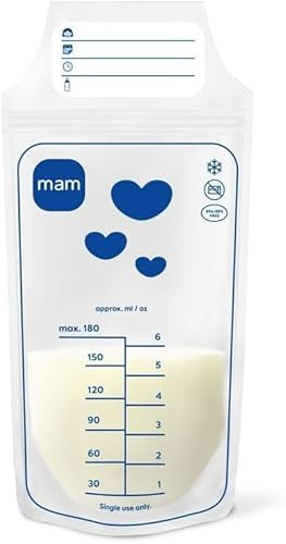 MAM Milk Bag, Sacchetti latte materno, Monouso e congelabili, 25 Pezzi | Doppia zip a prova di perdita, Apertura larga, Facili da riempire, Per freezer, Compatibili con Tiralatte MAM, Senza BPA/BPS