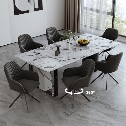 Hawthyhome Esszimmerstühle 6er Set Samt Drehstuhl Grau/Schwarz | Drehbar Esszimmerstuhl mit Armlehne,Küchenstuhl mit Metallgestell und Rückenlehne für Esszimmer,Wohnzimmer,Büro