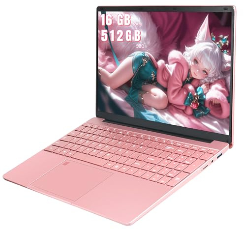 AocBook Procesador Gold 6500Y Full HD de 15.6 pulgadas, 16 GB de RAM, SSD de 512 GB, pantalla IPS FHD, teclado retroiluminado, portátil rosa, sistema preinstalado, diseño portátil delgado (PIN 6500 16