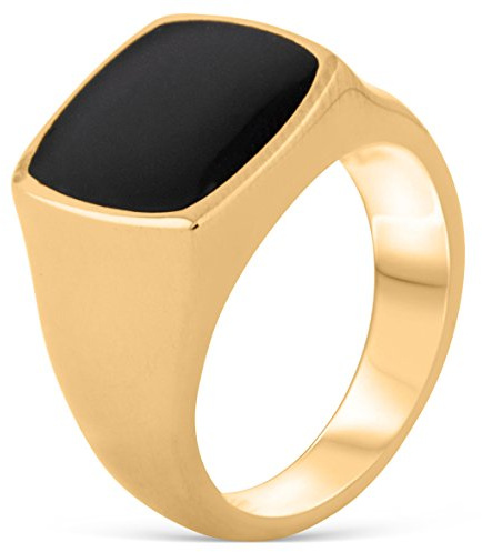 Akitsune Opus Ring | Bague Design Femmes Hommes Acier Inoxydable Grand Sceau Minimaliste - Or - US 10