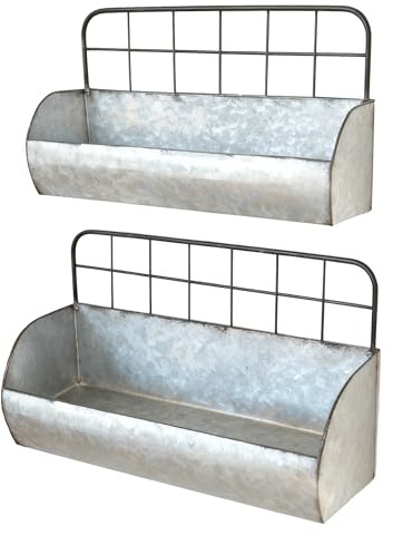 ShabbyDecor Verzinkter Metall-Bauernhaus-Wandaufbewahrungshalter, rustikale Blechregale für Küche, Waschküche, Badezimmer, Metall-Hängekorb aus Draht, 2 Stück