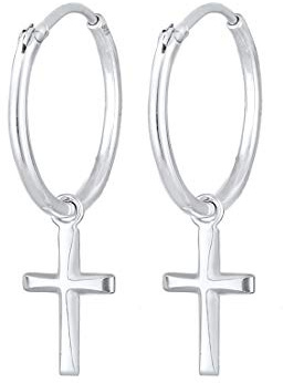 Elli Ohrringe Damen Creolen Kreuz Anhänger Glaube Religion 925 Silber