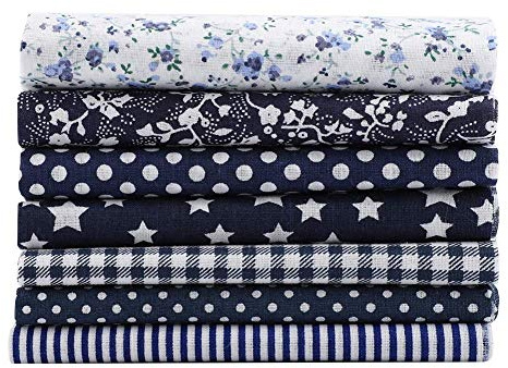 TOPINCN 7 Stück 50 X 50 Cm Baumwollstoffe Diy Blumen Punkte Sortierte Quadrate Vorgeschnittene Viertel Bündel Patchwork Heimtextilien Zum Nähen Quilten (Blau)