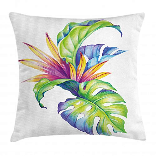 ABAKUHAUS Planta Funda para Almohadón, Resumen Hojas coloreadas, Decorativo, Estampado en Ambos Lados, 50 x 50 cm, Verde Azulado