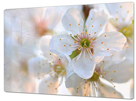 Enormous Tempered Glass Chopping Board - Induction Cooktop Cover – Single: 80 x 52 cm; Double: 40 x 52 cm; Flower Series DD06A