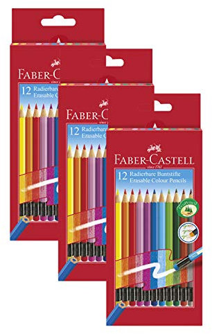 Faber-Castell Matite colorate cancellabili con punta in gomma, confezione da 12 (3 confezioni)