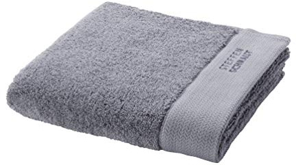 MÖVE x STEFFEN SCHRAUT Classic Collection Handtuch Uni mit Fischgrat-Bordüre 80 x 150 cm, Handtuch – Made in Germany, 100% Baumwolle, Stone (Grau)