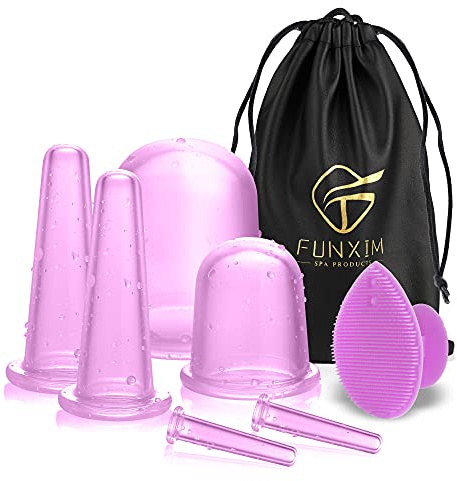 Ventouses Anti Cellulite, 7 PCS Silicone Massage Cups Soins du Corps Ventouse Anti-cellulite, Ventouses corps, Ventouses visage, Ventouses Eye, Brosse de nettoyage du visage (Pourpre)