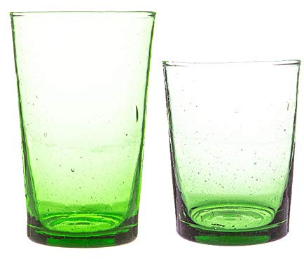 Nicola Spring 12pc Meknes Glassware Set - Green Glass - Hand-Blown Moroccan Tumbler Glasses for Juices, Cocktails, Water, Home, Kitchen, Bar, Restaurant, Dining Table, Gift Set