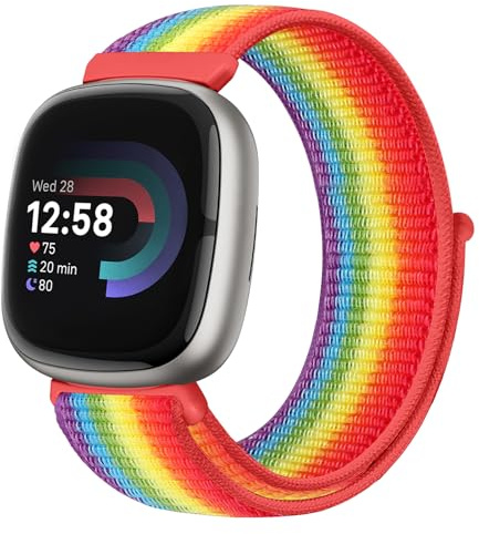 Runostrich Nylon Armband Kompatibel mit Fitbit Versa 4/Fitbit Sense 2/Fitbit Versa 3/Fitbit Sense, Weich Atmungsaktiver Sport Armband Verstellbares Ersatzband Damen Herren
