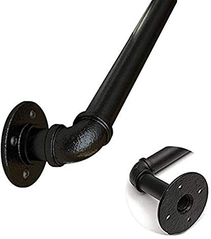 Securite Rampe main courante pour escalier Rambarde Fer forgé Garde-Corps Terrasse Fenetre Balcon Parapet Barre Appui Noir, Mur de rail d'intérieur Balustrade Poignée, 1,2 m 1,5 m 1,8 m 2,5m 3m 4m
