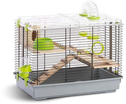 Gabbia per Criceto con Casetta, Scala, Beverino e Tunnel, Set Completo misura CM45 x 27 x 34 (natura)